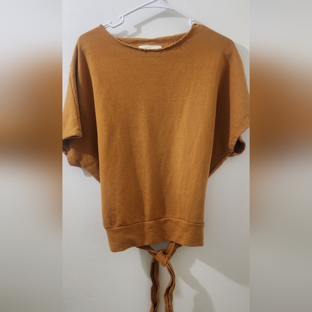 By Anthropologie Mustard Tie-Back Top, Size Small, Cotton.